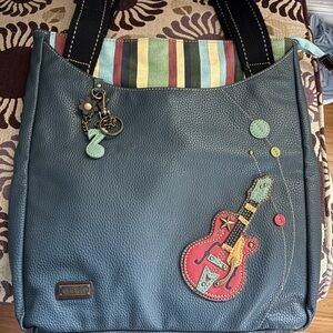 Chala Navy Tote with Colorful Guitar Design